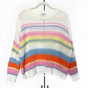 Fate colorful striped loose knit sweater | Size M | white, rainbow